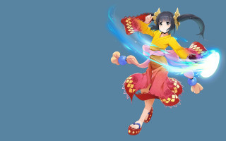 Woman yellow shirt red sword - red skirt free wallpaper