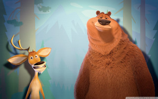 Cartoon bear deer blue wall - a wall free wallpaper for desktop
