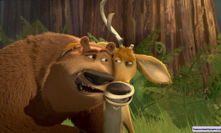 Cartoon bear deer forest together - furry free wallpaper
