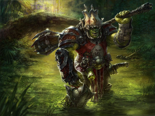 Man armor sword forest painting - his hand in free wallpaper