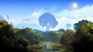 River forest path sunlight moon - a painting of a river free wallpaper