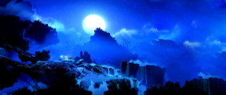 Mountain fullmoon waterfall painting nature - a waterfall in the foreground free wallpaper