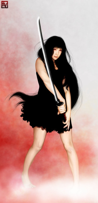 Woman black dress sword red - a black dress holding free wallpaper