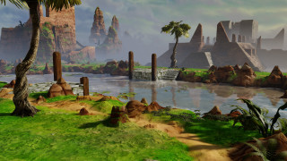Fantasy landscape river waterfall palm - a computer free wallpaper