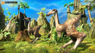 Dinosaurs forest palm trees nature - primitivism free wallpaper