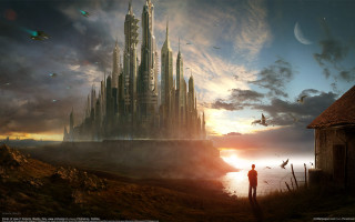 Man castle sunset birds twilight - a sunset in the background and birds free wallpaper