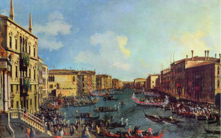 Canal boats people crowd water - the side of the water free wallpaper
