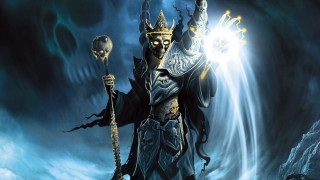 Man costume staff skull dark - cloudy sky free wallpaper
