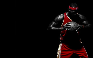 Man red uniform basketball black - rim free wallpaper