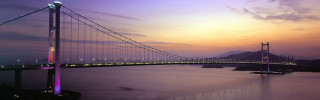 Bridge water night lights mountain - a matte painting free wallpaper