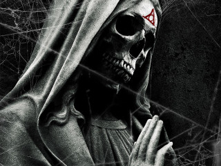 Skeleton hooded red cross hand - a skeleton free wallpaper