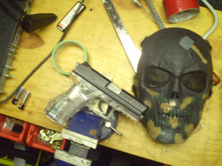 Skull mask gun knife tools - a gun and a knife free wallpaper
