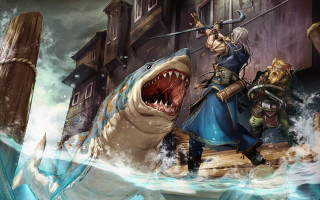Man riding shark sword holding - a man riding free wallpaper