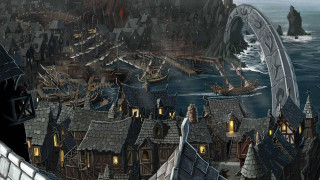 City bridge boat water painting - a painting of a city free wallpaper
