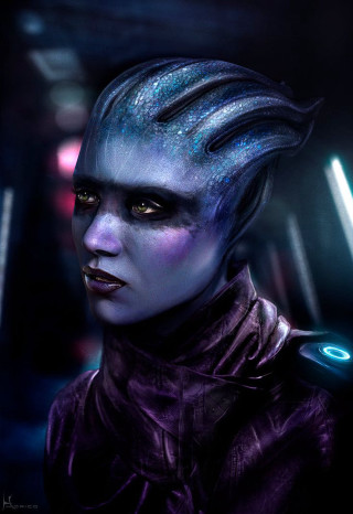 Blue haired alien woman purple - a black face free wallpaper