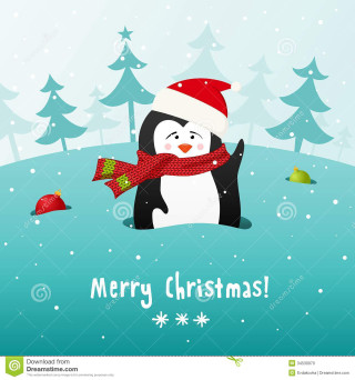 Penguin red scarf santa hat - naive free wallpaper