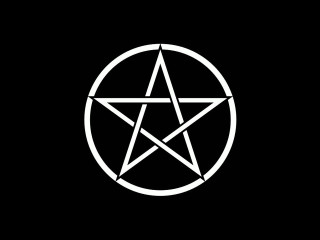 Pentagram circle black background white - a white outline free wallpaper