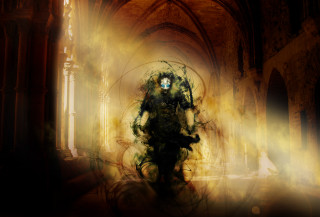Man dark cathedral strange light - a digital painting of a man free wallpaper
