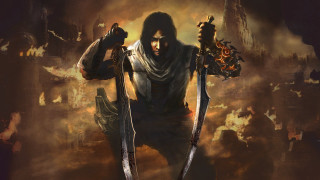 Man holding two swords dark - his hands in free wallpaper