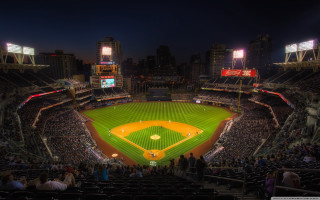Baseball stadium night crowd lights - ultra wide angle free wallpaper