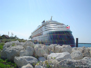Cruise ship rocky shore blue - stuckism free wallpaper
