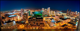 City night lights buildings green - derf free wallpaper