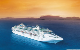 Cruise ship ocean sunset mountain - sunset free wallpaper