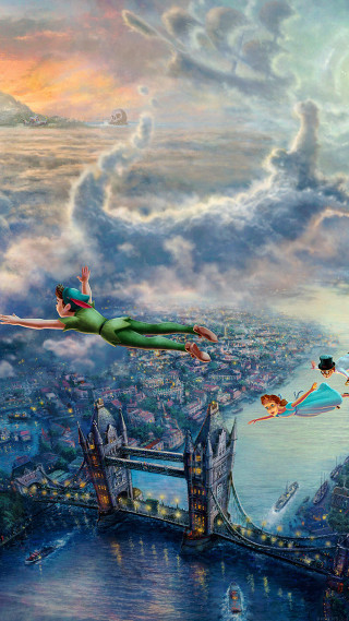 Flying man city bridge river - over a city free wallpaper