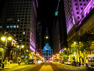 City street clock tower night 9 - cleve gray free wallpaper