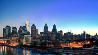 City skyline river night lights 4 - a bridge in the foreground free wallpaper
