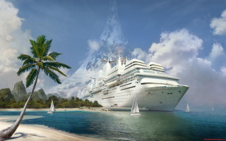 Cruise ship ocean palm tree - christophe vacher free wallpaper
