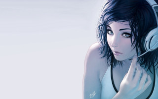 Woman headphones listening music looking - music free wallpaper