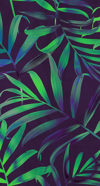 Purple green leaves black blue - digital art free wallpaper