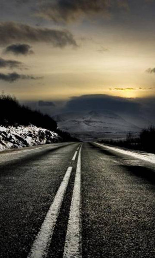 Snowy road mountain cloudy sky - beautiful landscape free wallpaper