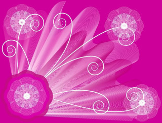 Pink background white swirls flowers - art deco free wallpaper