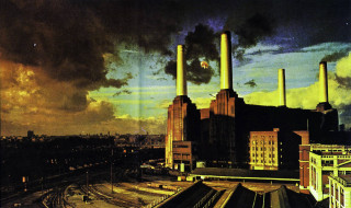 Factory smokestacks traintracks cloudy sky - a factory free wallpaper