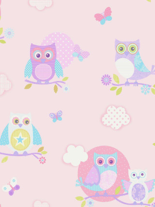 Pink background owls butterflies pattern - high free wallpaper