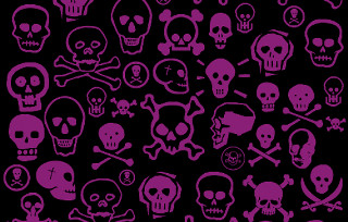 Skulls bones black background purple - a silk screen free wallpaper