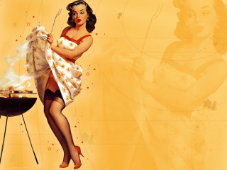 Woman bathing suit cooking grill - bathing free wallpaper