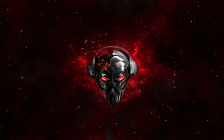 Red black mask red eyes - a red light in the middle free wallpaper