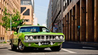 Green car city street tall - a few car free wallpaper