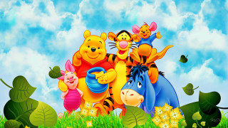 Winnie the pooh characters grass - a blue sky in the background free wallpaper for desktop