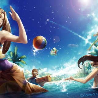Girl playing ball water shore - the water free wallpaper