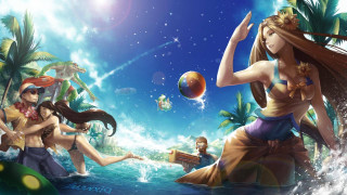 Tropical group people ball surfboard - a tropical setting free wallpaper