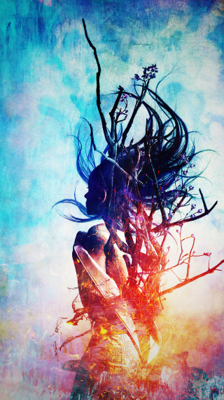 Woman long hair tree branches - branch free wallpaper