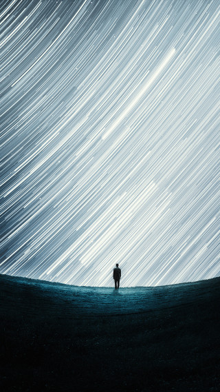 Lone person field star trail - space art free wallpaper
