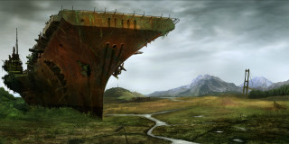 Rusty ship field stream mountains - a stream free wallpaper