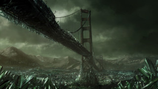 Bridge dark landscape mountains background 2 - a dark sky above free wallpaper