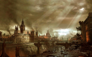 City bridge river dark sky - classical realism free wallpaper