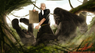 Man holding sign gorilla forest - an illustration free wallpaper